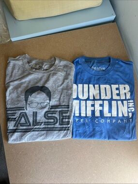 The Office Graphic Tee Duo - Gray "False" & Blue "Dunder Mifflin"